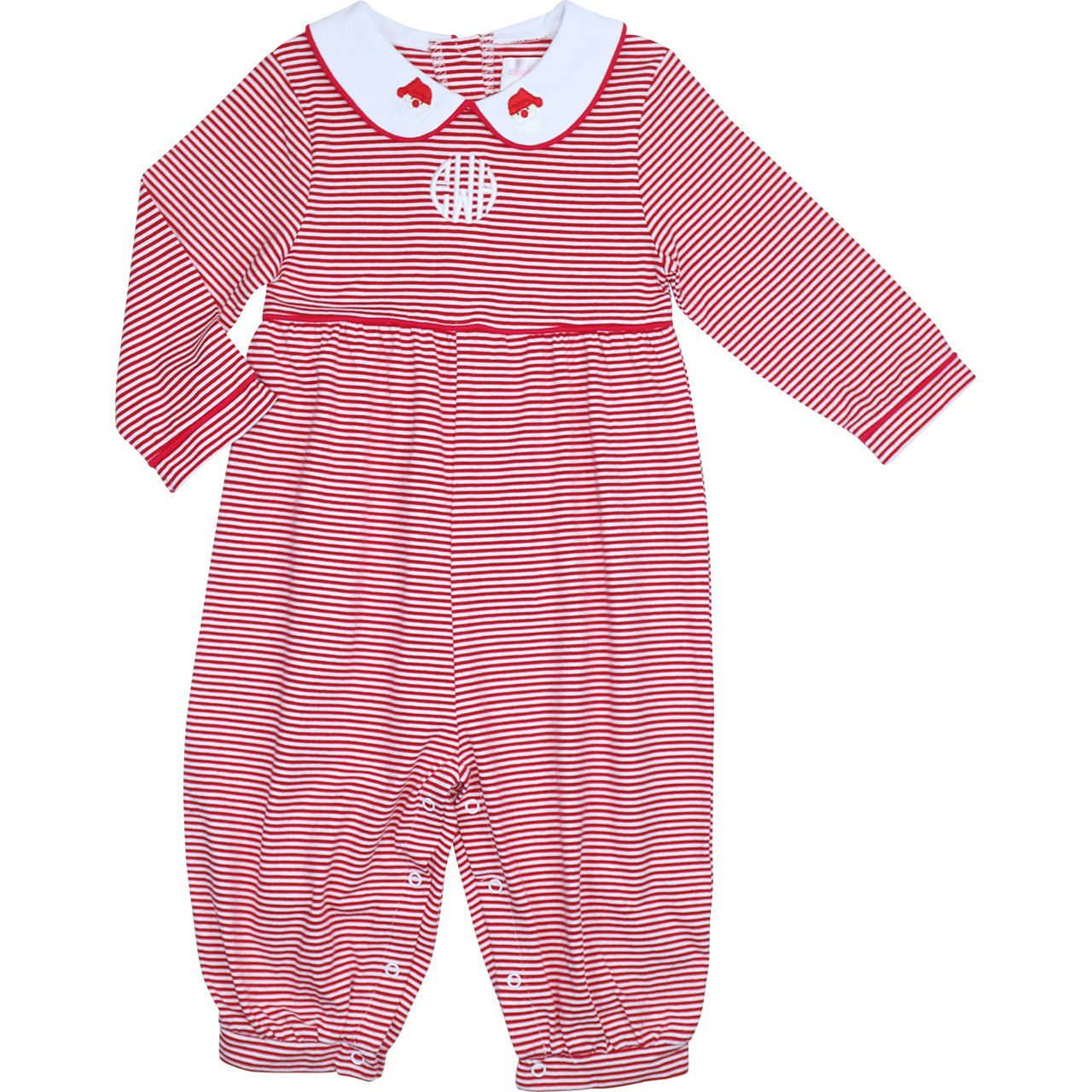 Red Stripe Knit Embroidered Santa Romper