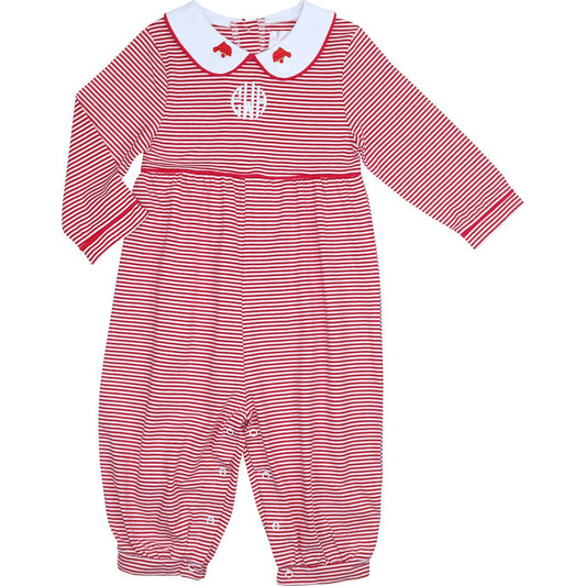 Red Stripe Knit Embroidered Santa Romper