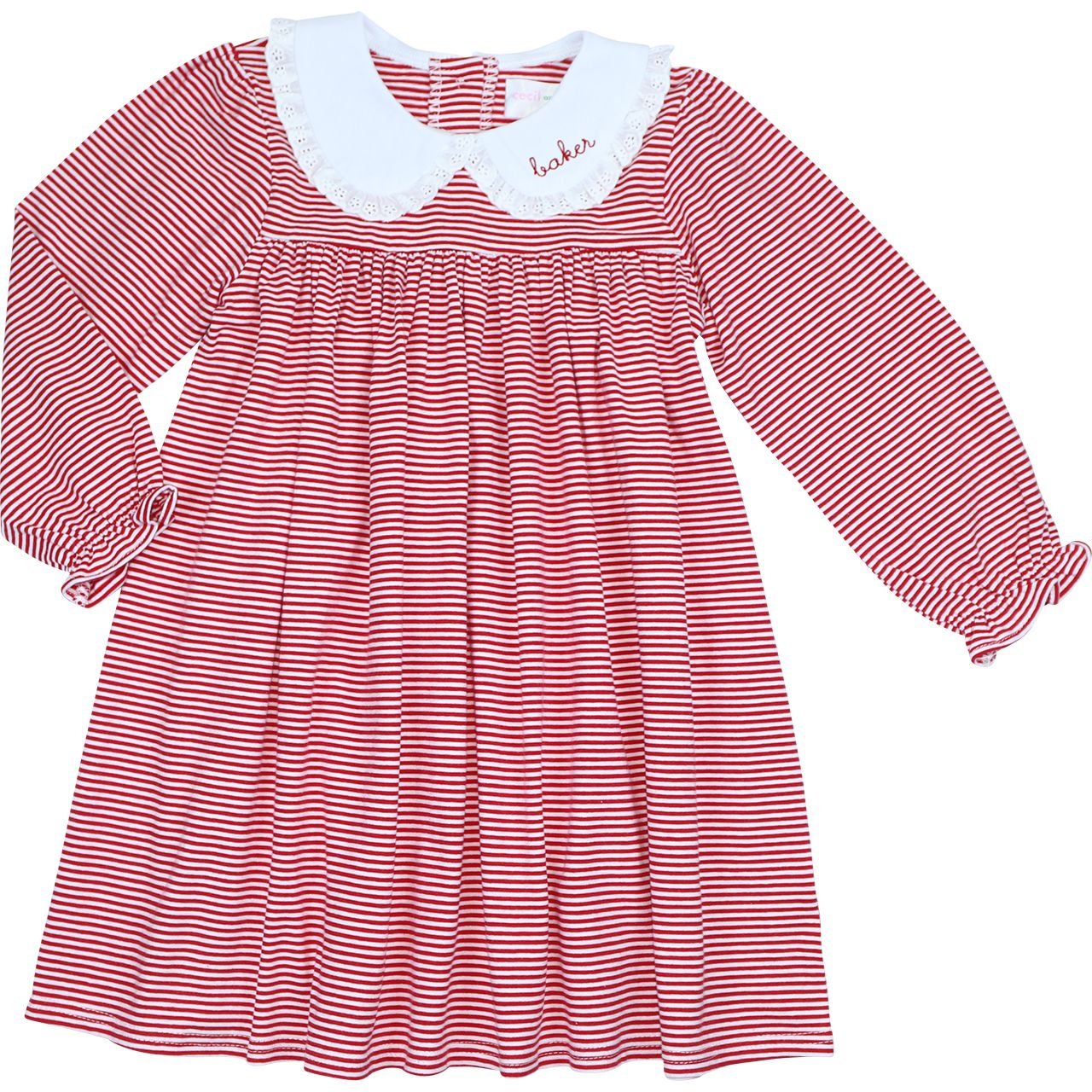 Red Stripe Knit Eyelet Dress