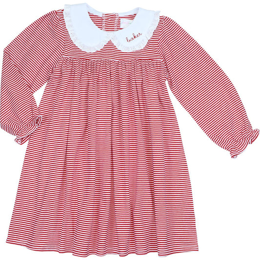 Red Stripe Knit Eyelet Dress
