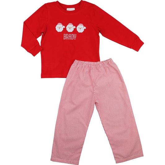 Red Striped Applique Santa Pant Set