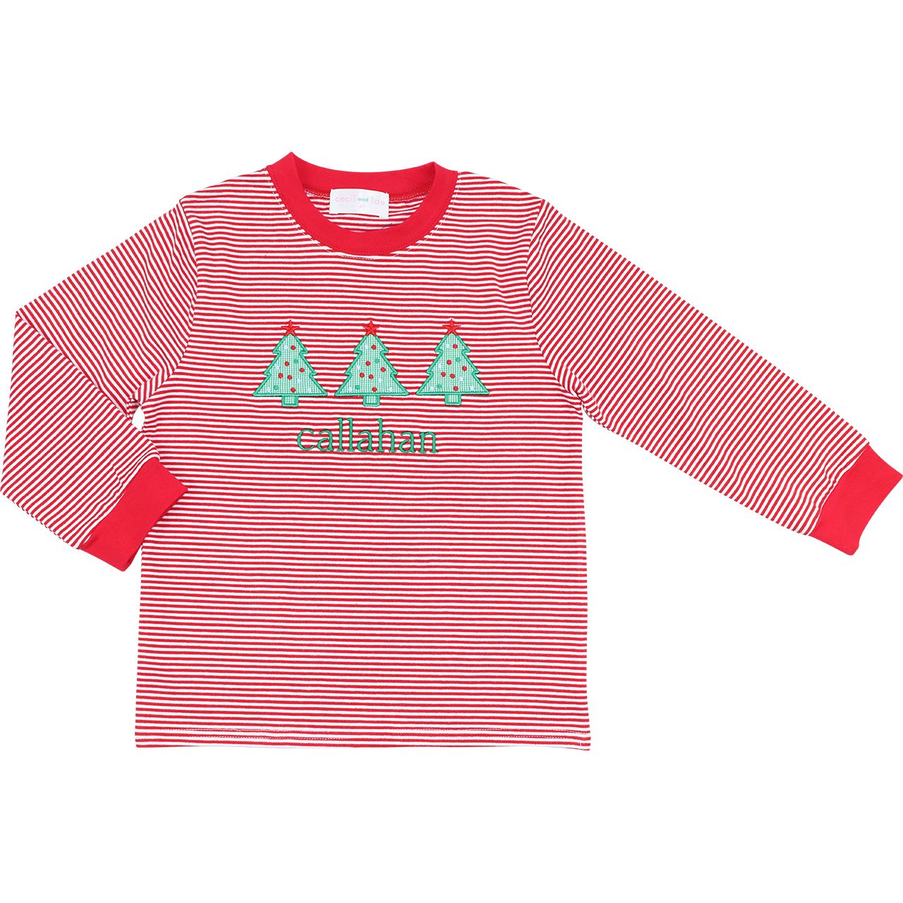 Red Striped Knit Applique Christmas Trees Shirt