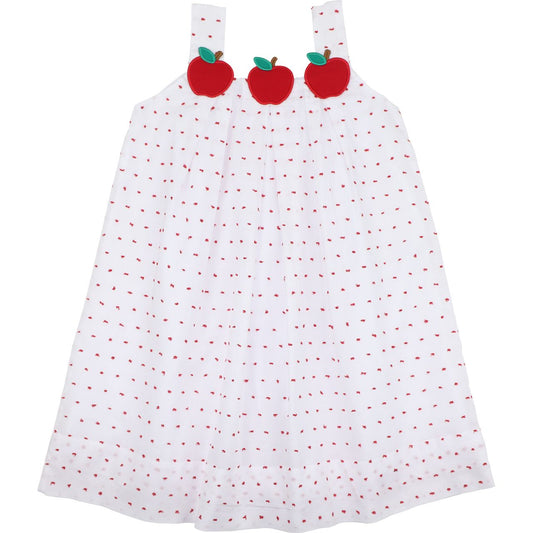 Red Swiss Dot Applique Apple Dress