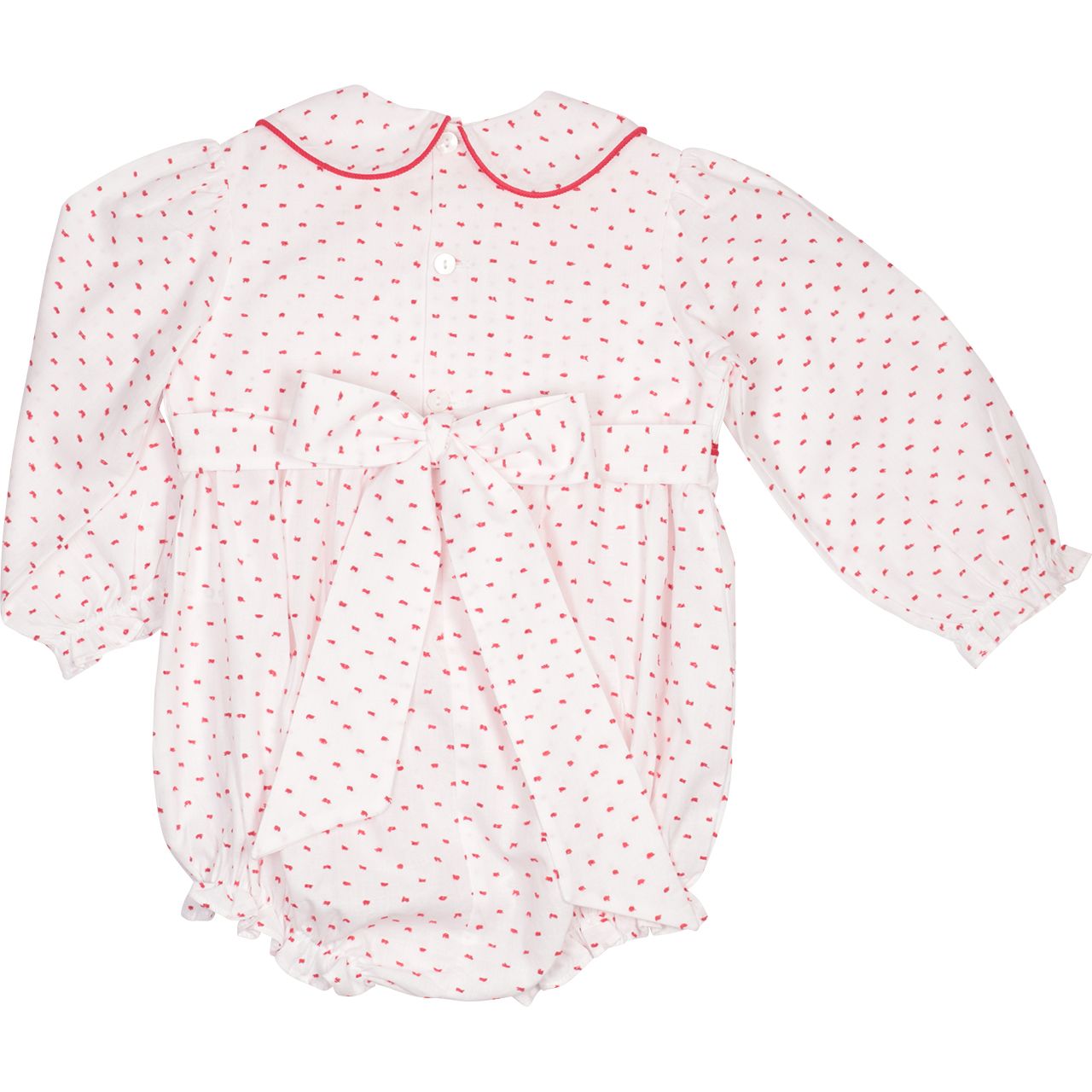 Red Swiss Dot Custom Smocked Bubble