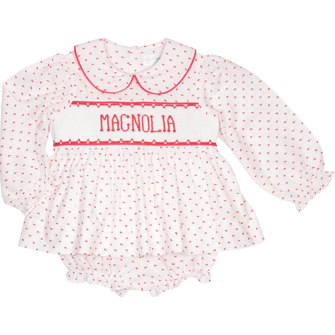 Red Swiss Dot Custom Smocked Diaper Set