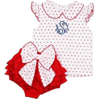 Red Swiss Dot Ruffle Diaper Set