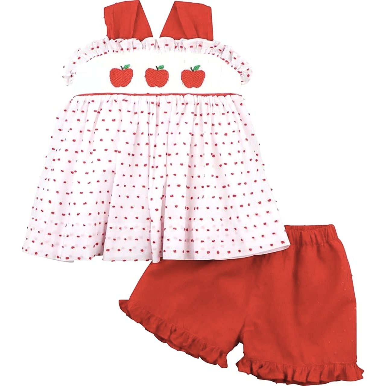 Red Swiss Dot Smocked Apple Short Set4