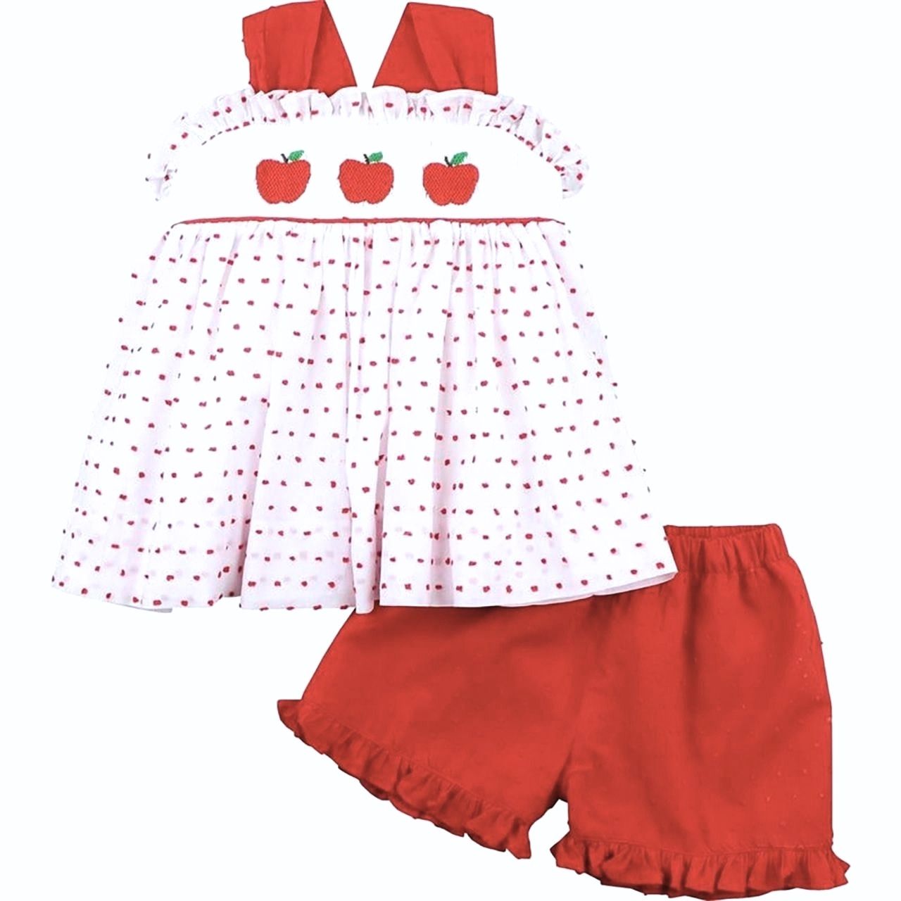 Red Swiss Dot Smocked Apple Short Set5