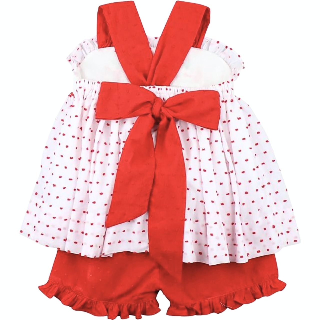 Red Swiss Dot Smocked Apple Short Set Back2