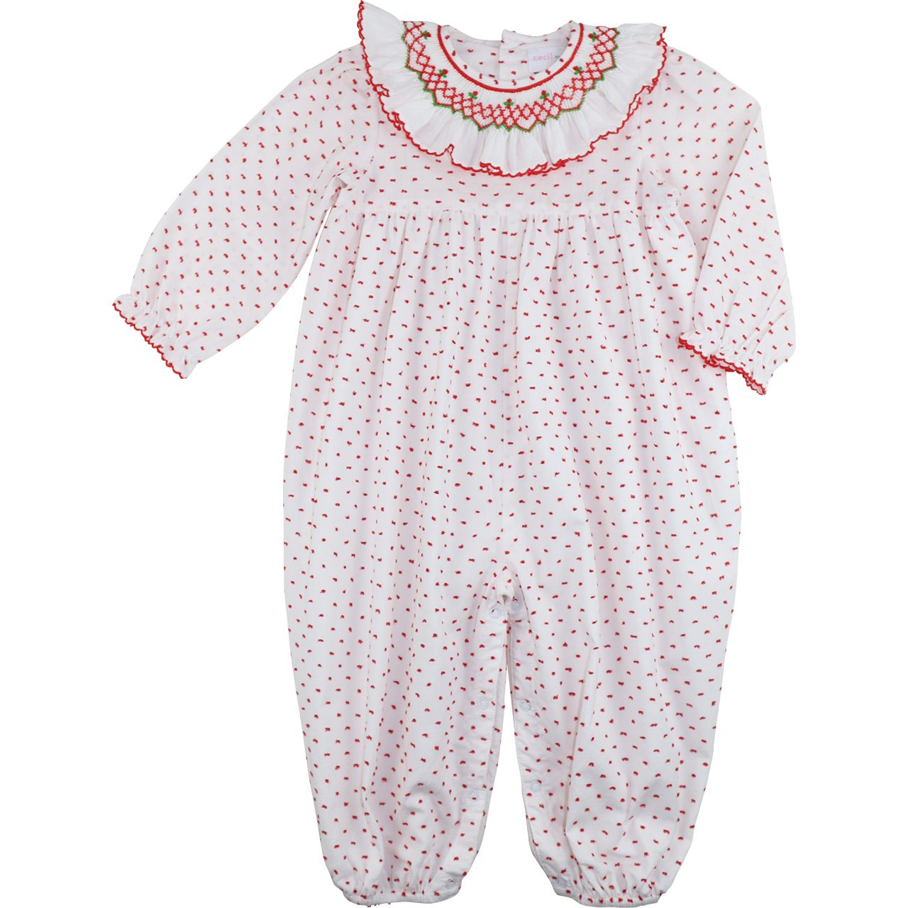 Red Swiss Dot Smocked Long Bubble