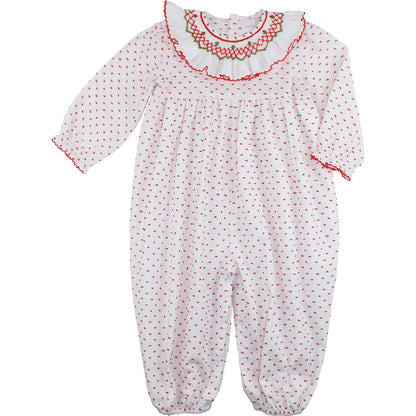 Red Swiss Dot Smocked Long Bubble