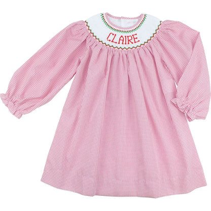 Red Windowpane Custom Smocked Dress