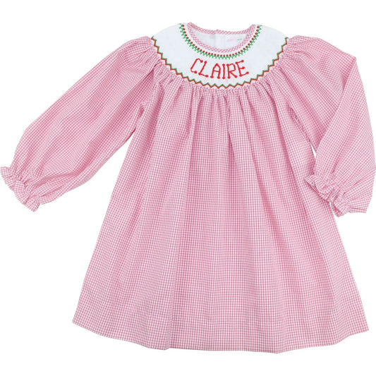 Red Windowpane Custom Smocked Dress