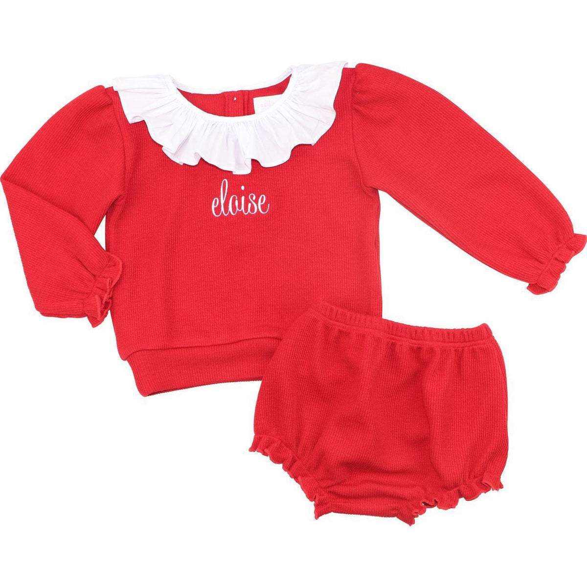 Red Woven Ruffle Sweater Diaper Set