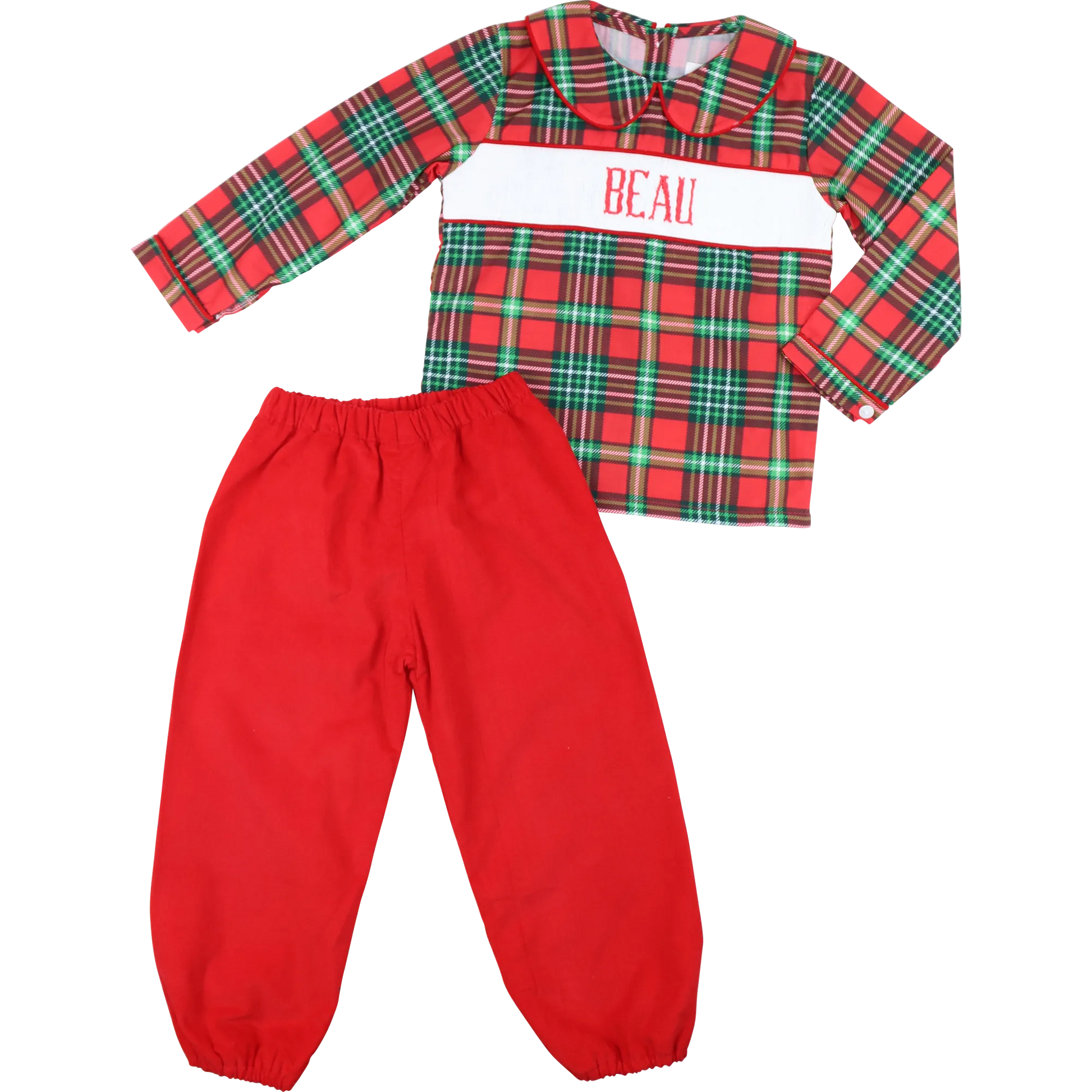 Red and Green Plaid Custom Smocked Ankle Pant Set