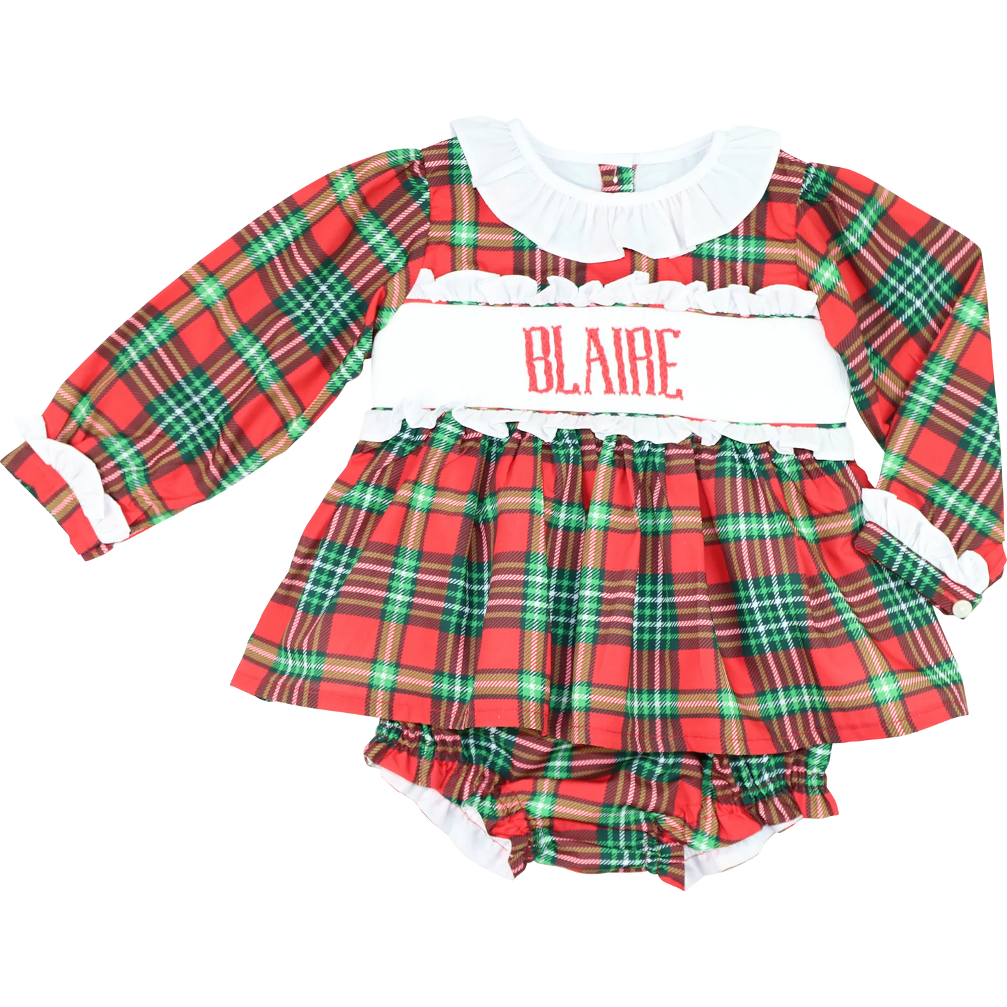 Red and Green Plaid Custom Smocked Diaper Set