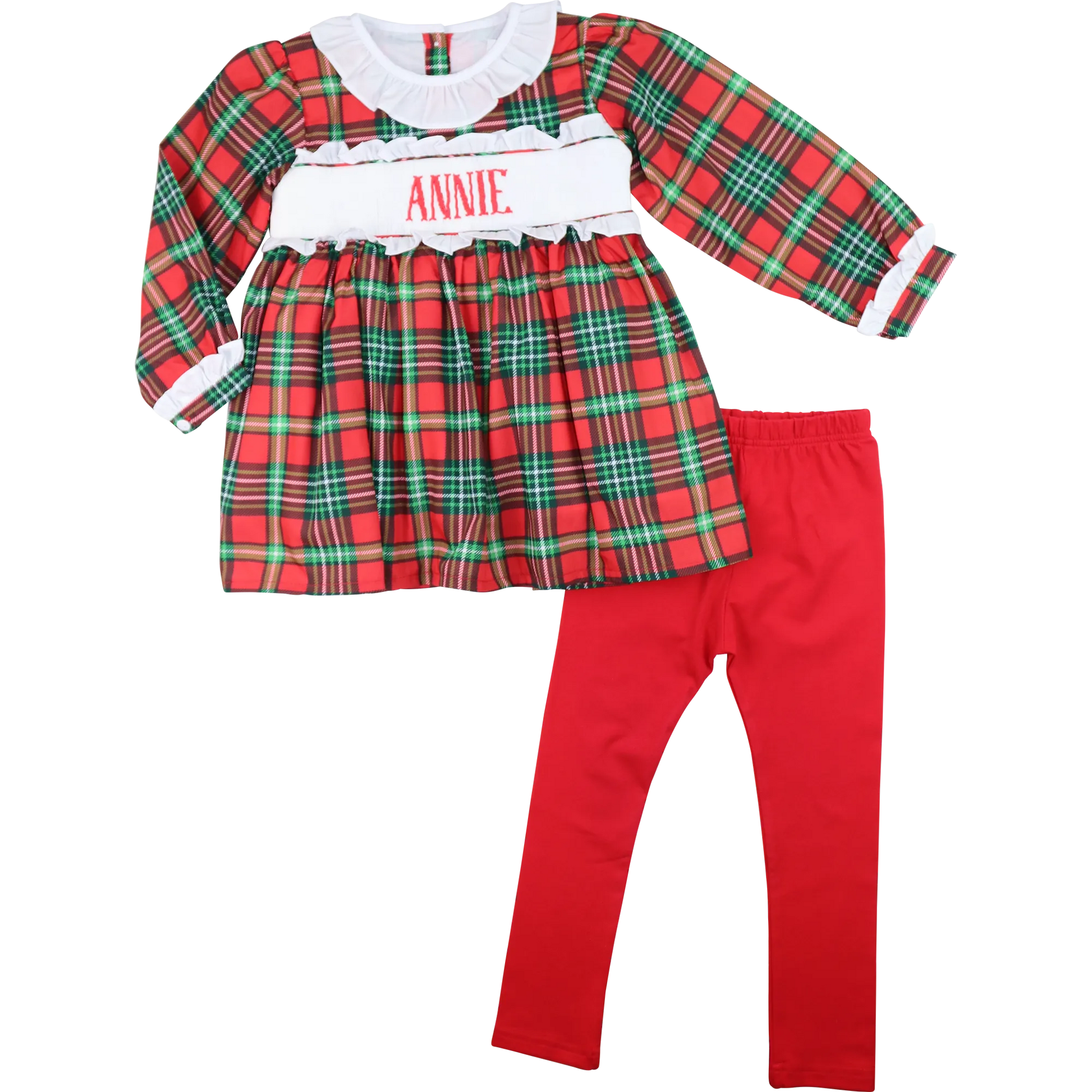 Red and Green Plaid Custom Smocked Legging Set