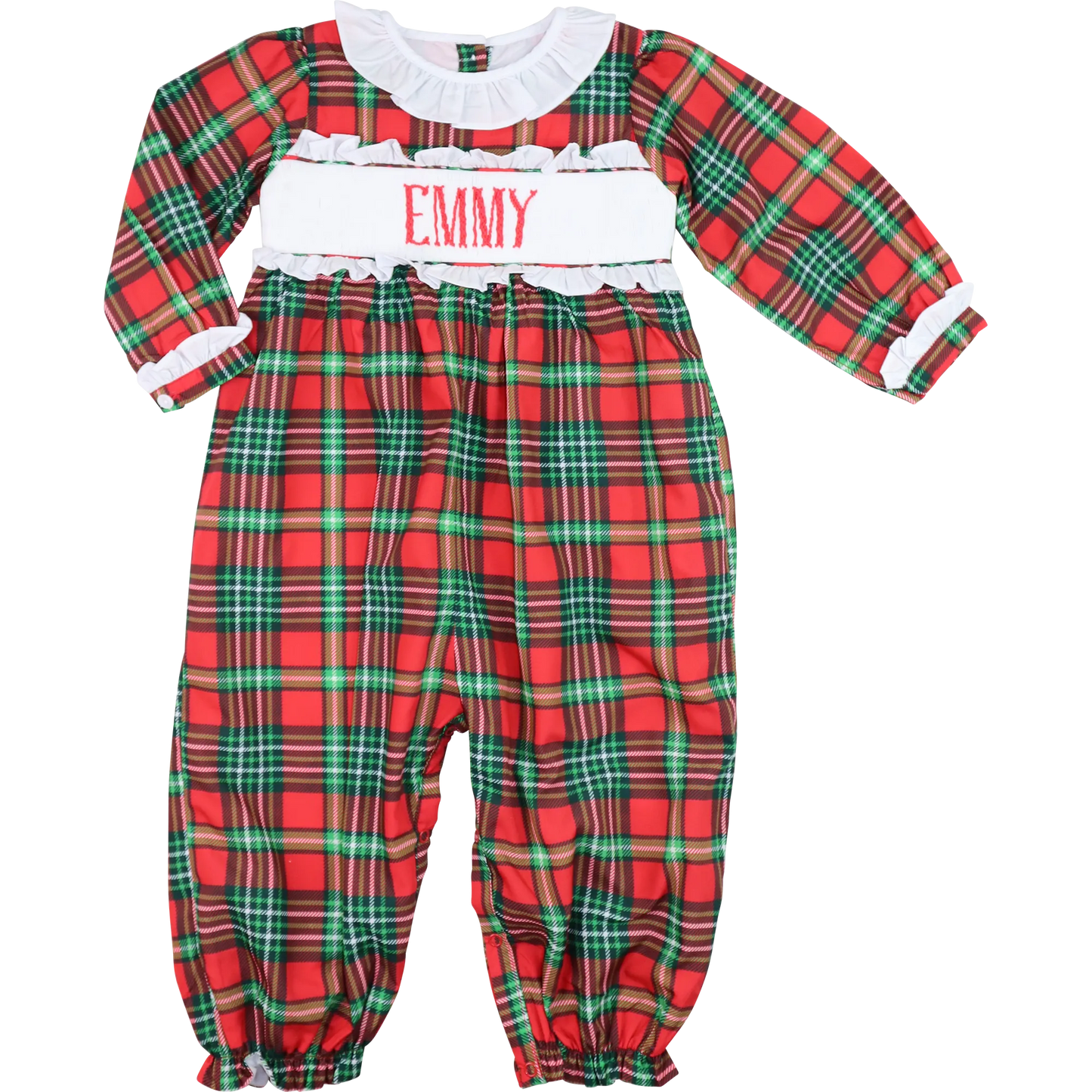 Red and Green Plaid Custom Smocked Long Bubble