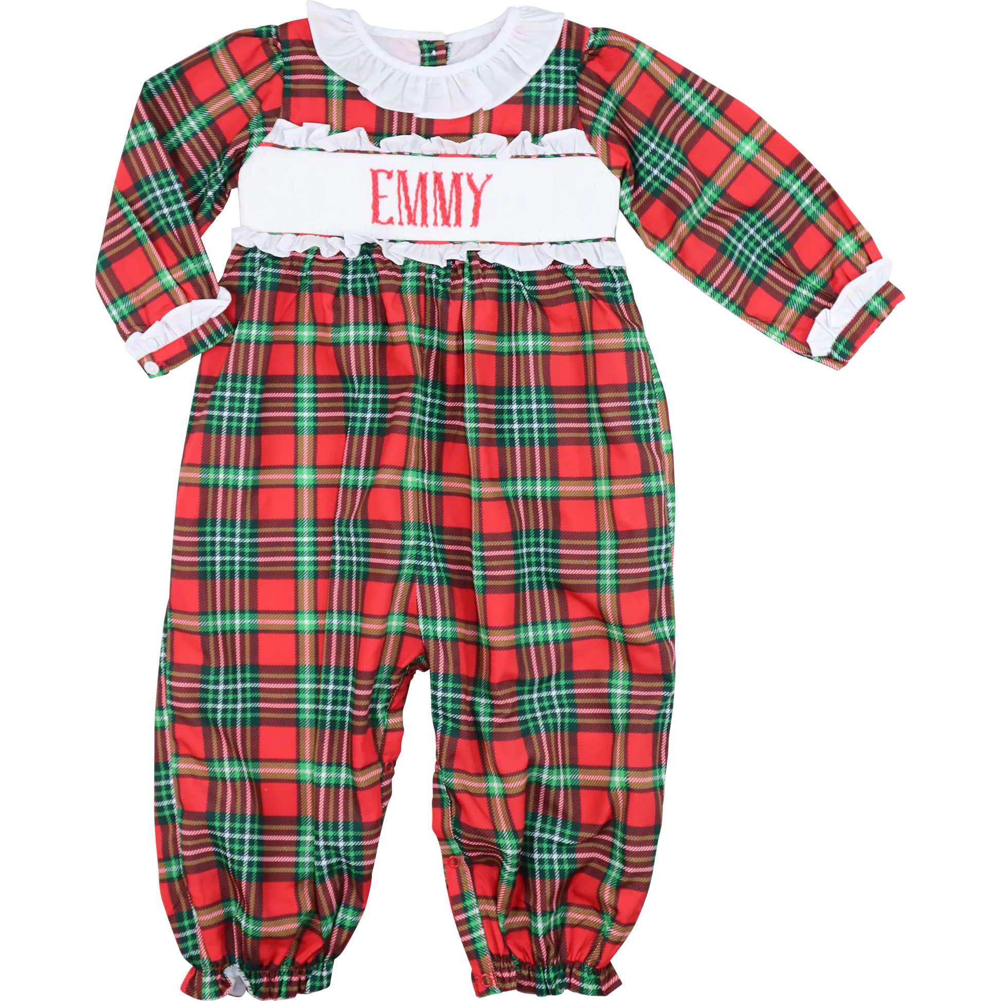Red and Green Plaid Custom Smocked Long Bubble
