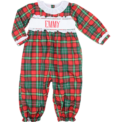 Red and Green Plaid Custom Smocked Long Bubble