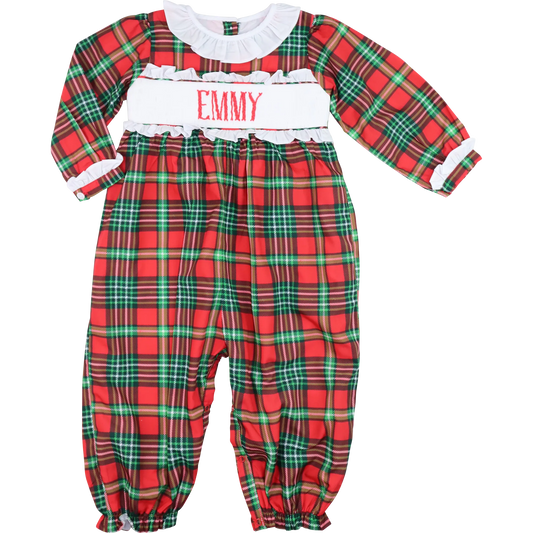 Red and Green Plaid Custom Smocked Long Bubble