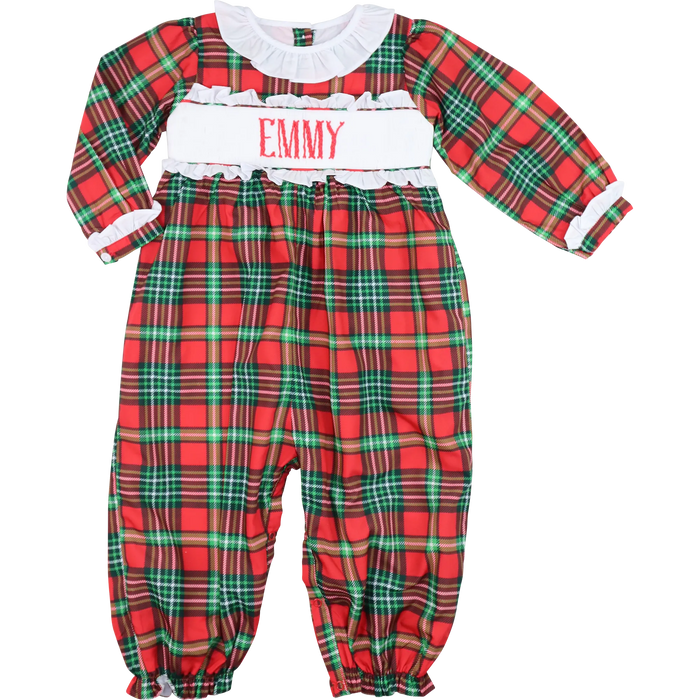 Red and Green Plaid Custom Smocked Long Bubble