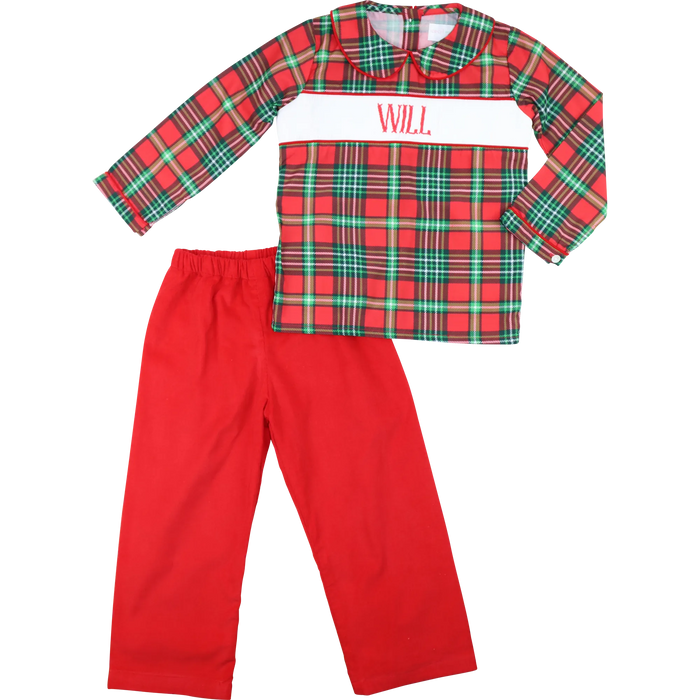 Red and Green Plaid Custom Smocked Pant Set