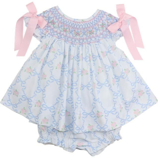 Rose And Bow Smocked Diaper Set