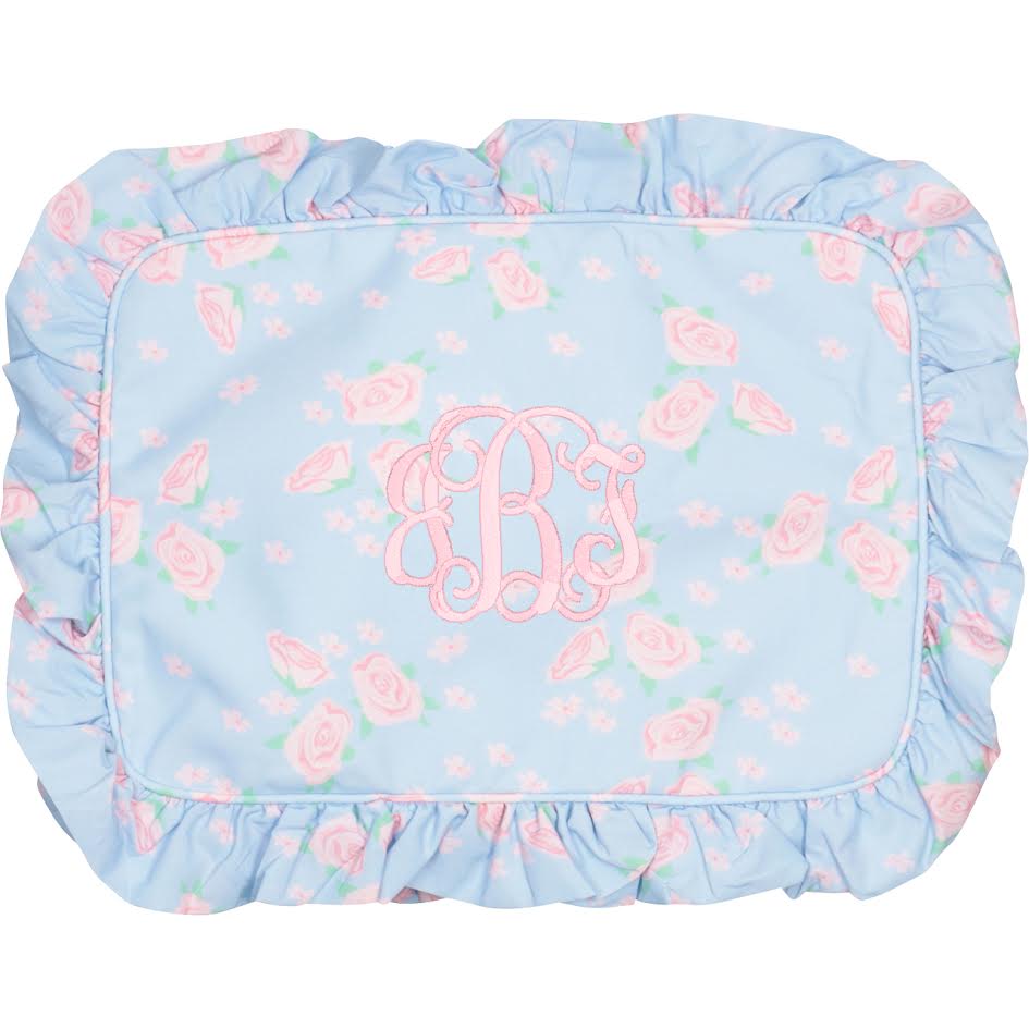 Rose Print Ruffle Zipper Pouch