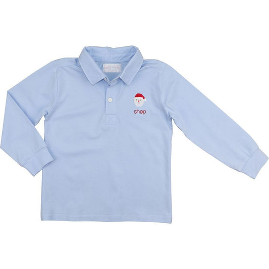 Blue Knit Embroidered Santa Polo Shirt