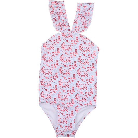 Red And Blue Floral Lycra Swimsuit