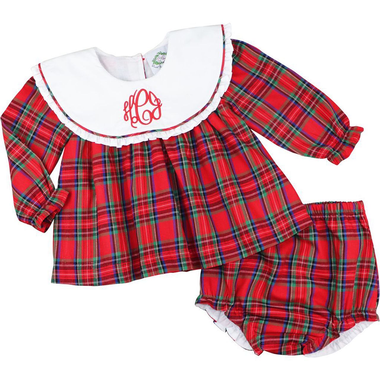 Red Tartan Plaid Round Collar Diaper Set
