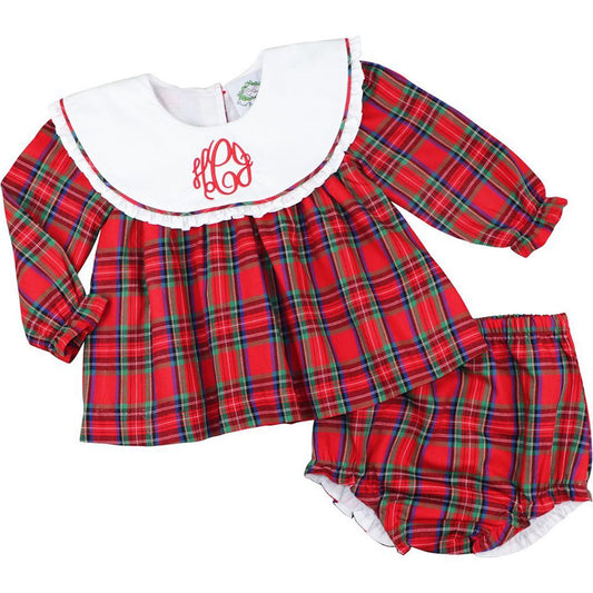 Red Tartan Plaid Round Collar Diaper Set