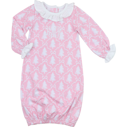 Pink And White Knit Christmas Tree Baby Gown