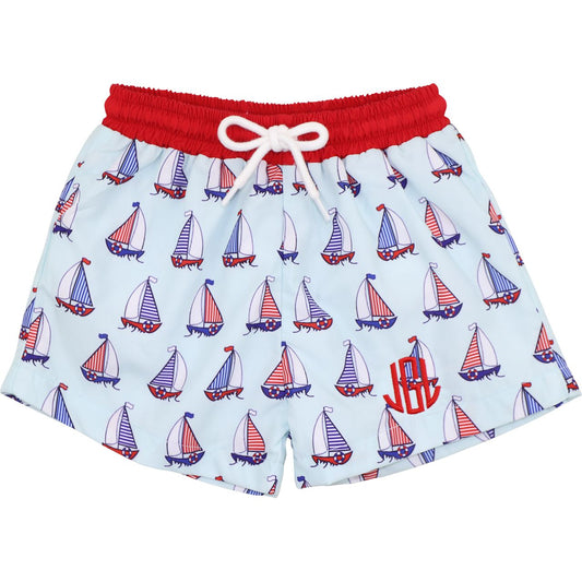 Sailboat Print Swim Trunks