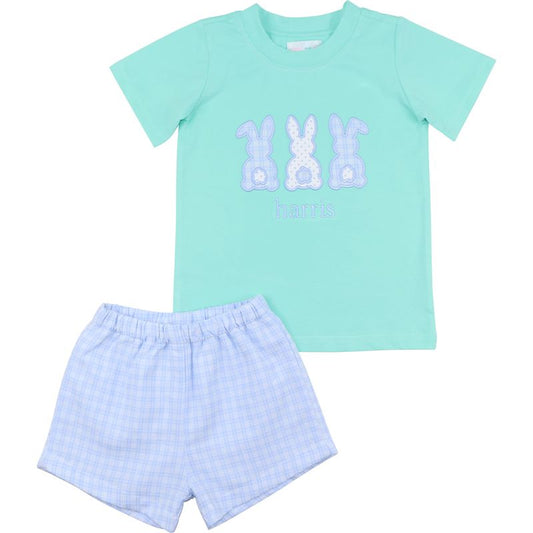 Seersucker Applique Bunny Short Set
