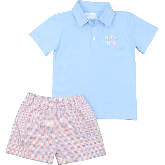 Seersucker Plaid Polo Short Set