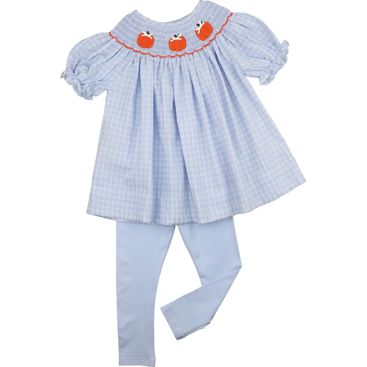 Seersucker Plaid Smocked Pumpkin Legging Set
