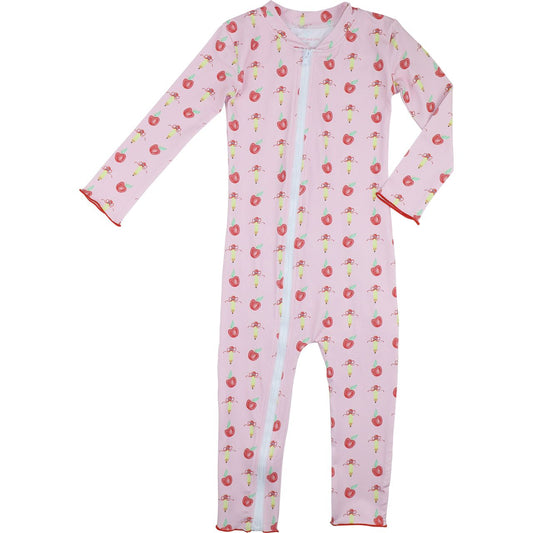 Pink Pencil And Apple Knit Zipper Pajamas