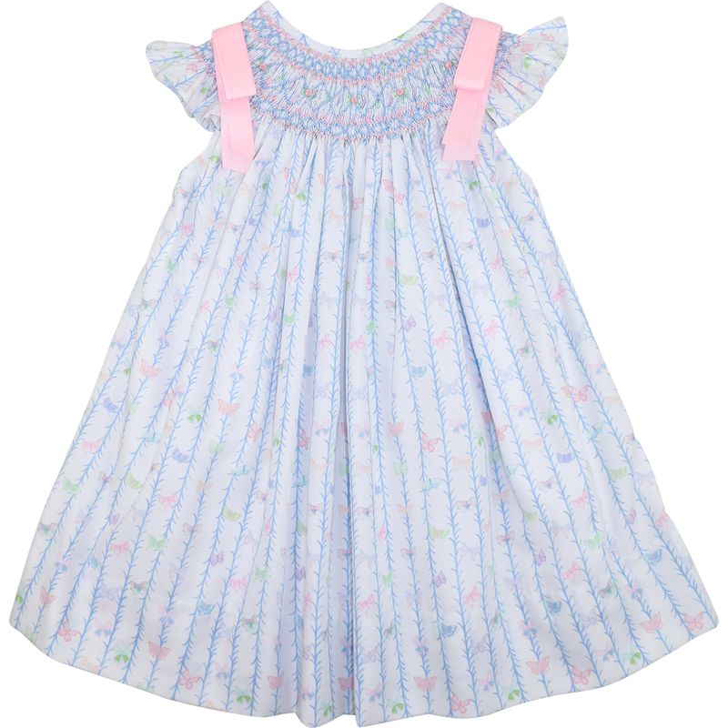 Children's dress with butterfly pattern on a white background