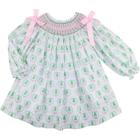 Smocked Christmas Tree Bow Dress