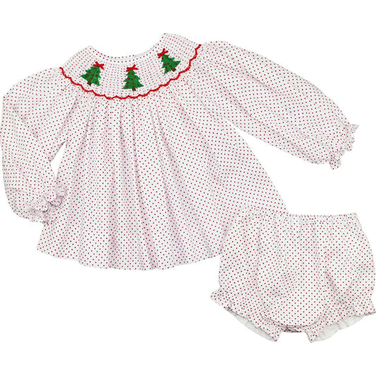 Smocked Christmas Tree Diaper Set
