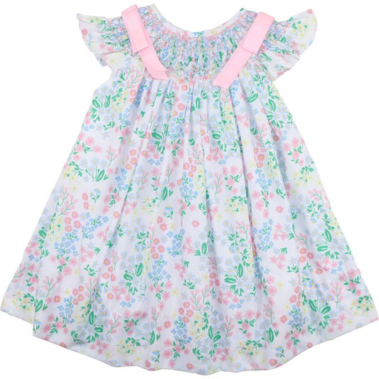 Floral dress with pink straps on a white background