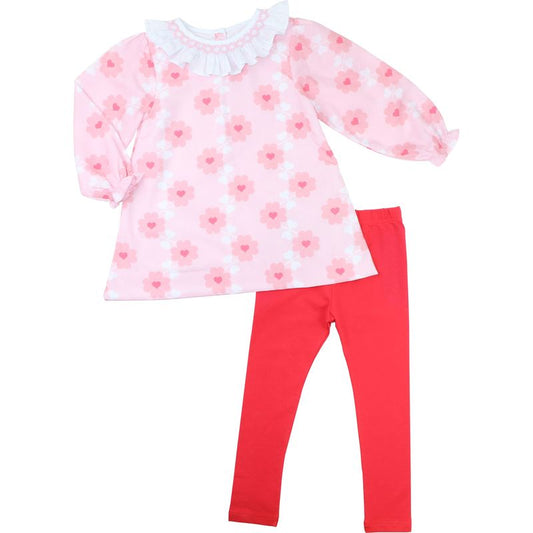 Smocked Floral Heart Print Legging Set