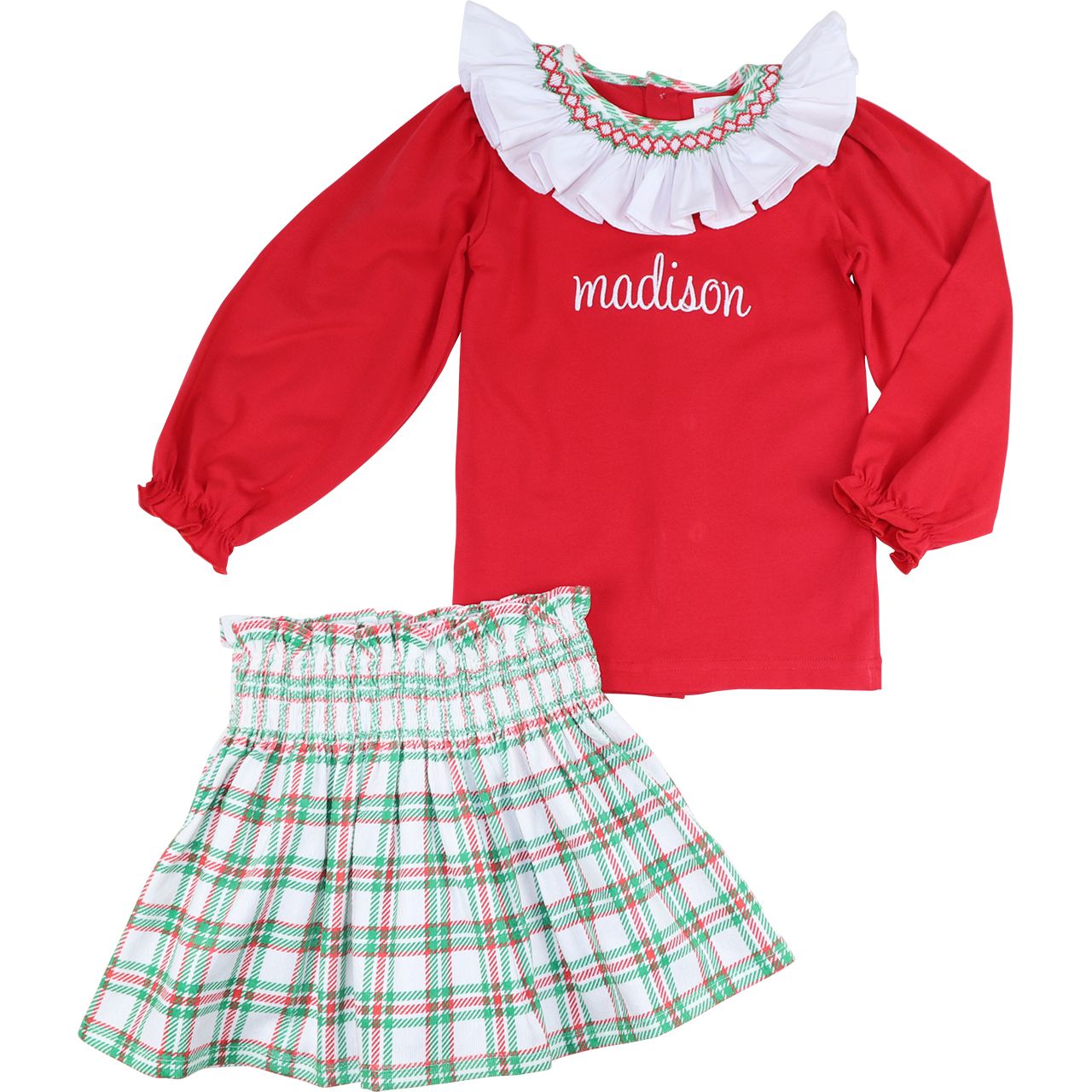 Smocked Plaid Corduroy Skirt Set