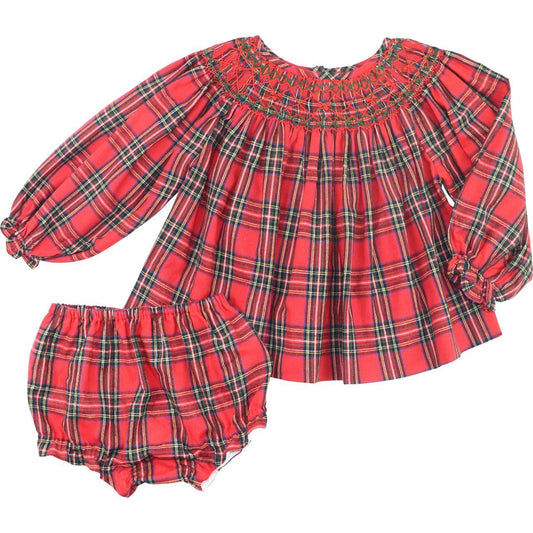 Smocked Plaid Diaper Set