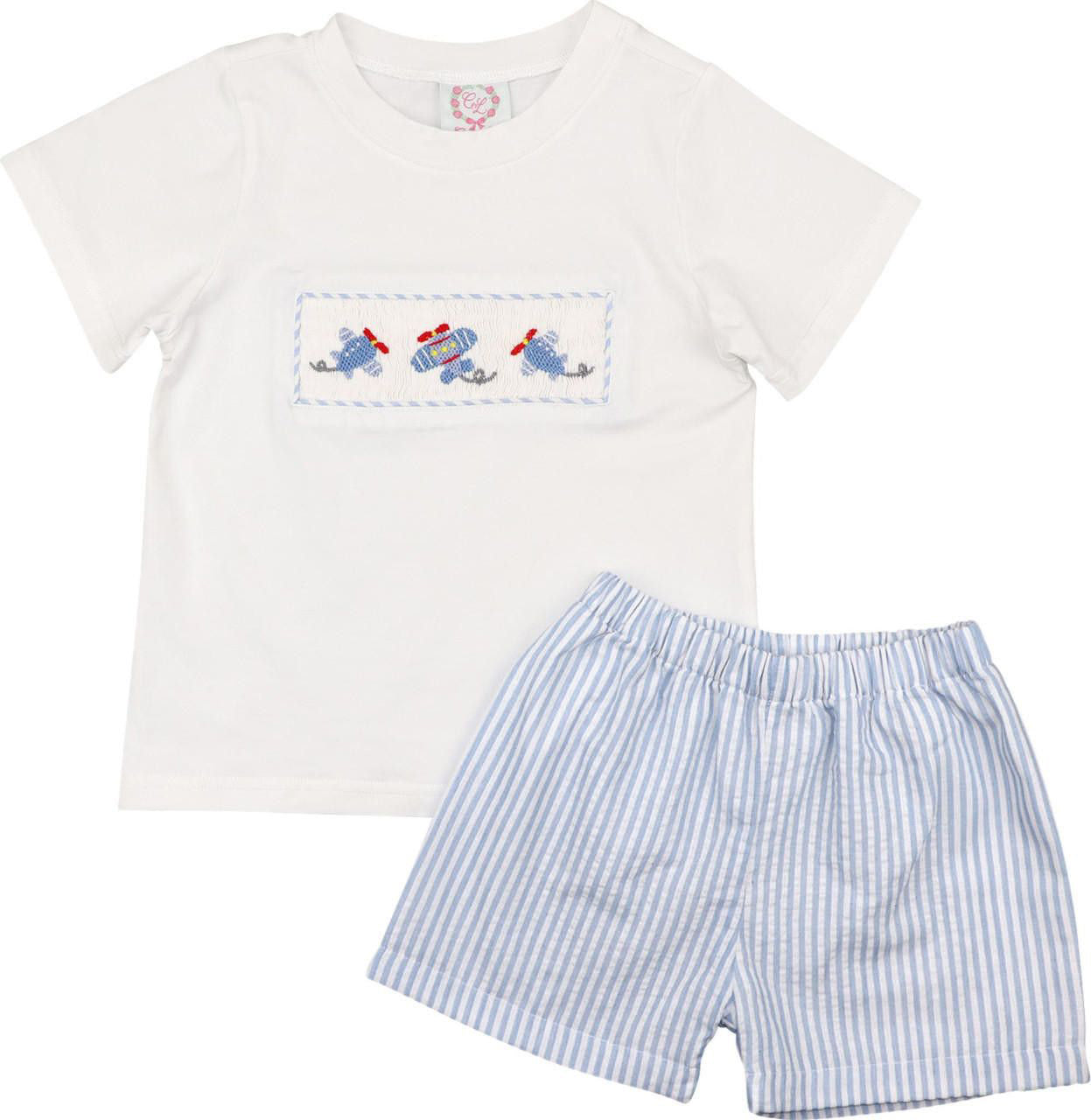 Smocked Planes Short Set