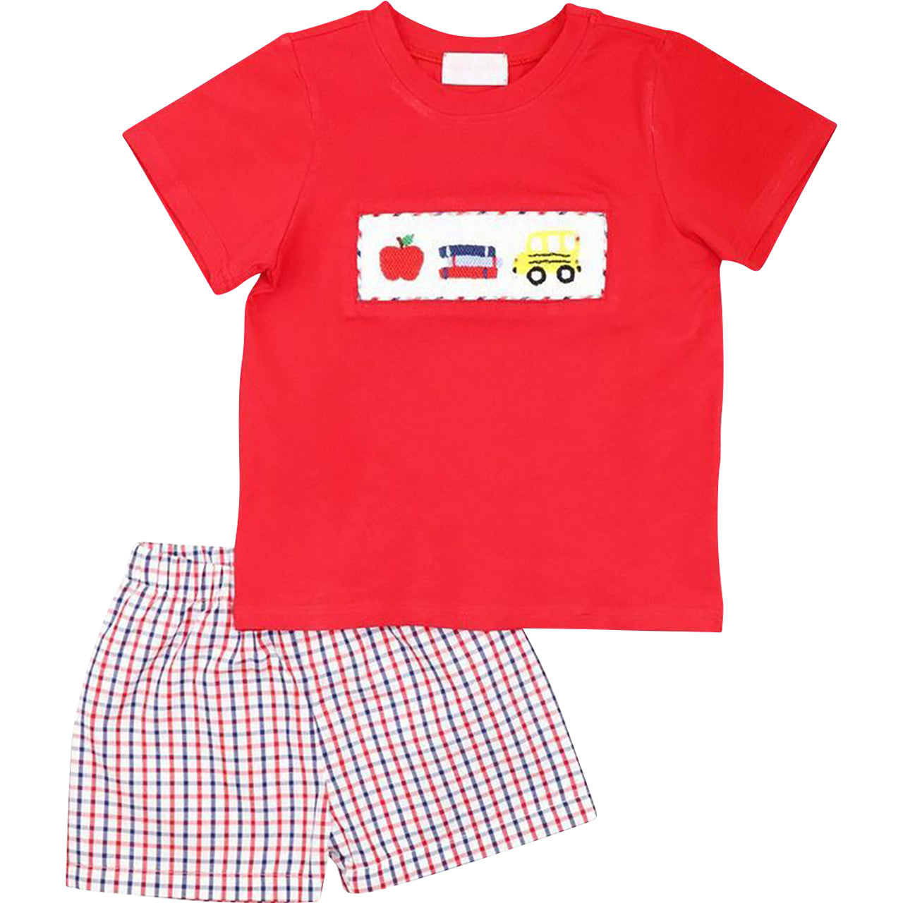 Smocked Windowpane Back To School Short Set1