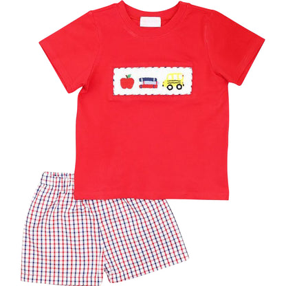 Smocked Windowpane Back To School Short Set1