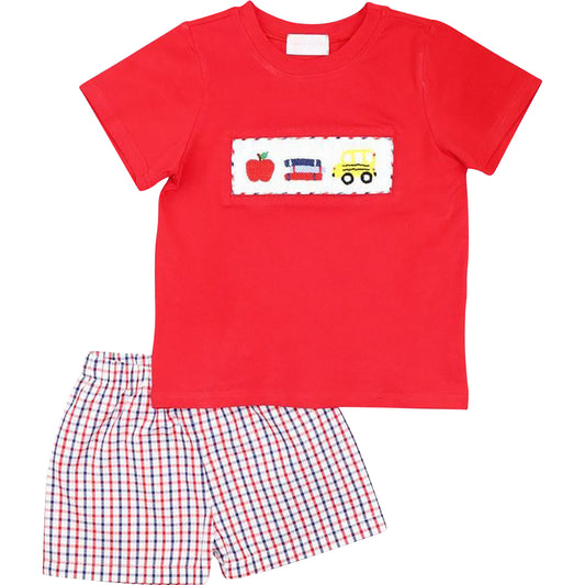 Smocked Windowpane Back To School Short Set1